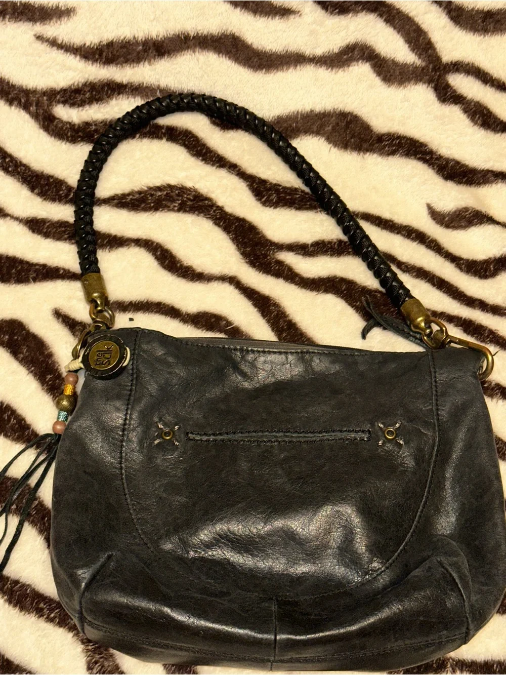 The Sak Black Leather Braided-Handle Hobo